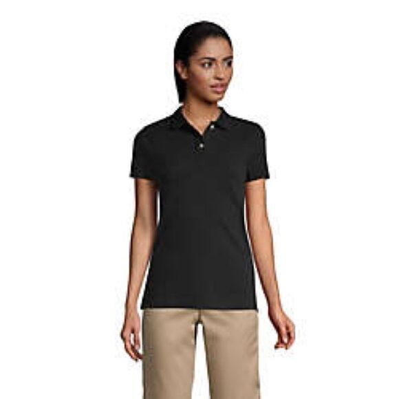 Lands’ End Woman’s Pima Cotton Short Sleeve Polo Shirt in Black. Size XL. - Picture 1 of 4